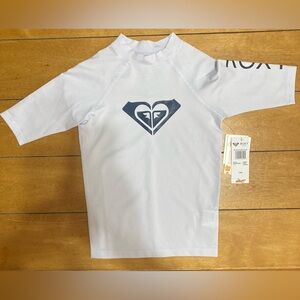 NWT Girls Size 7-XS Roxy Kids White Rash Guard Swim Shirt
